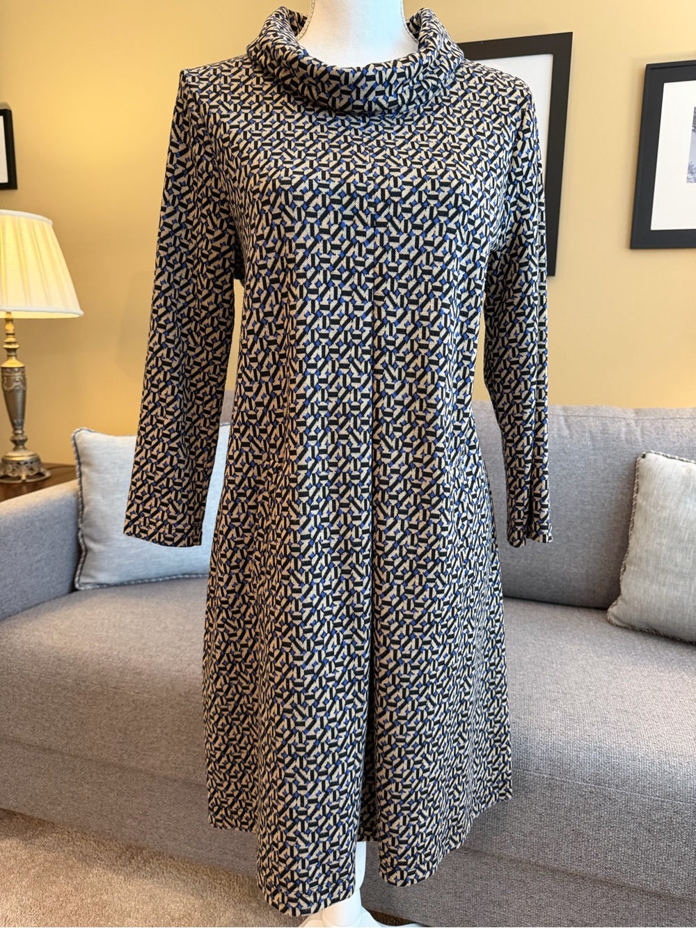Tyler Boe Cowl Neck Printed Dress - Navy Tan